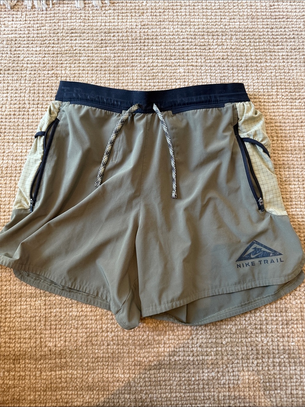 Nike Olive Green Trail Running Shorts with Black Waistband